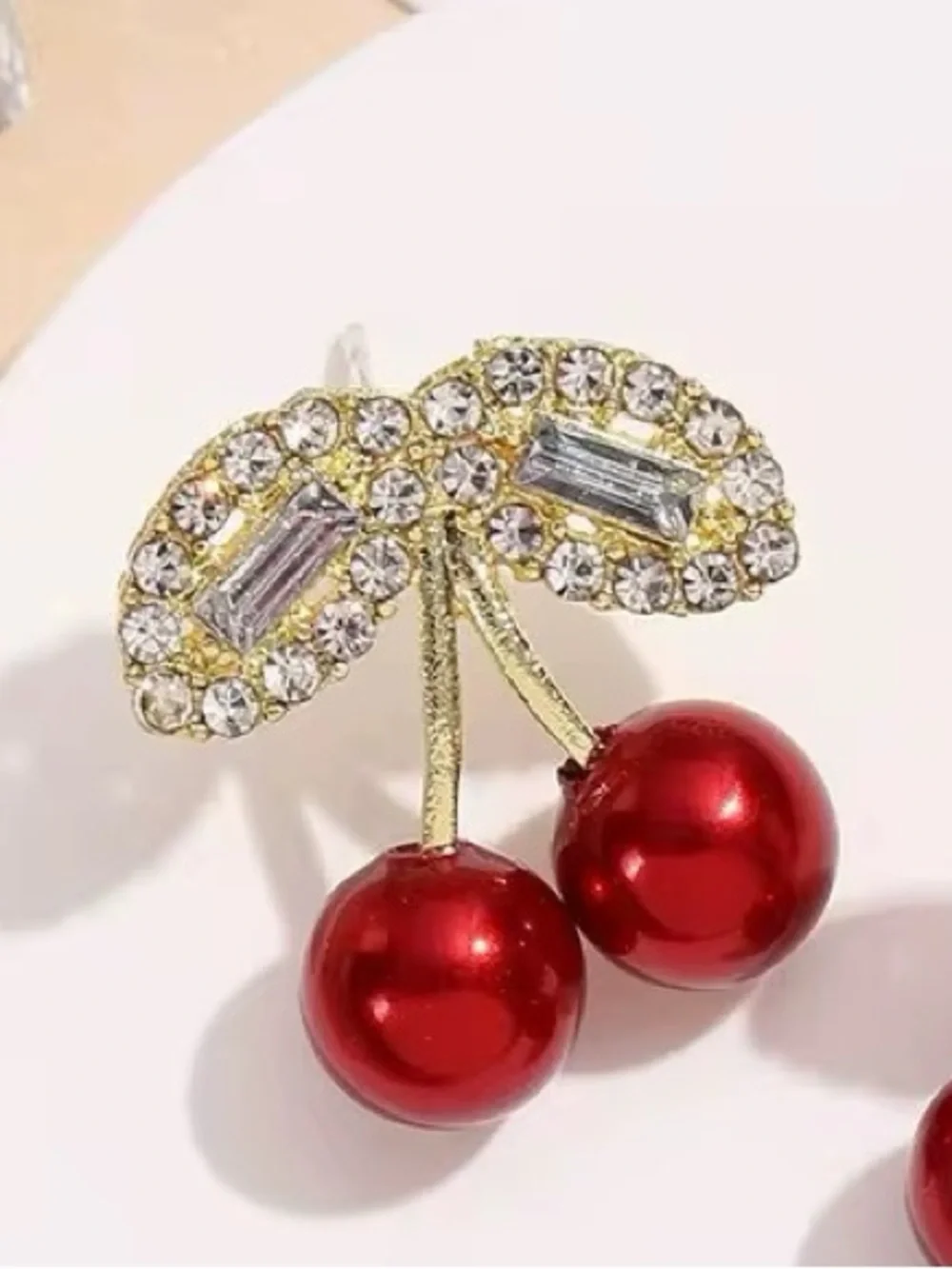 ***Dainty Gold-Tone Red Cherry Rhinestone Stud Earrings - Elegant Women Jewelry